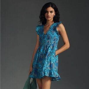 Anthropologie Blue Motif Peregrine Mini Dress